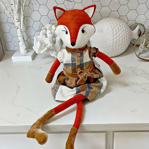 NEW! BOHO Farmhouse WOOL Fox FLANNEL DRESS DOLL - Picture 1 of 7